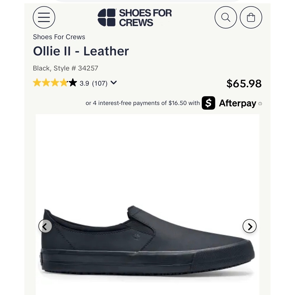 Shoes For Crews Ollie II Black Leather Slip On SR Work Shoes 34257 M-5 W-6.5 NEW - Picture 2 of 14